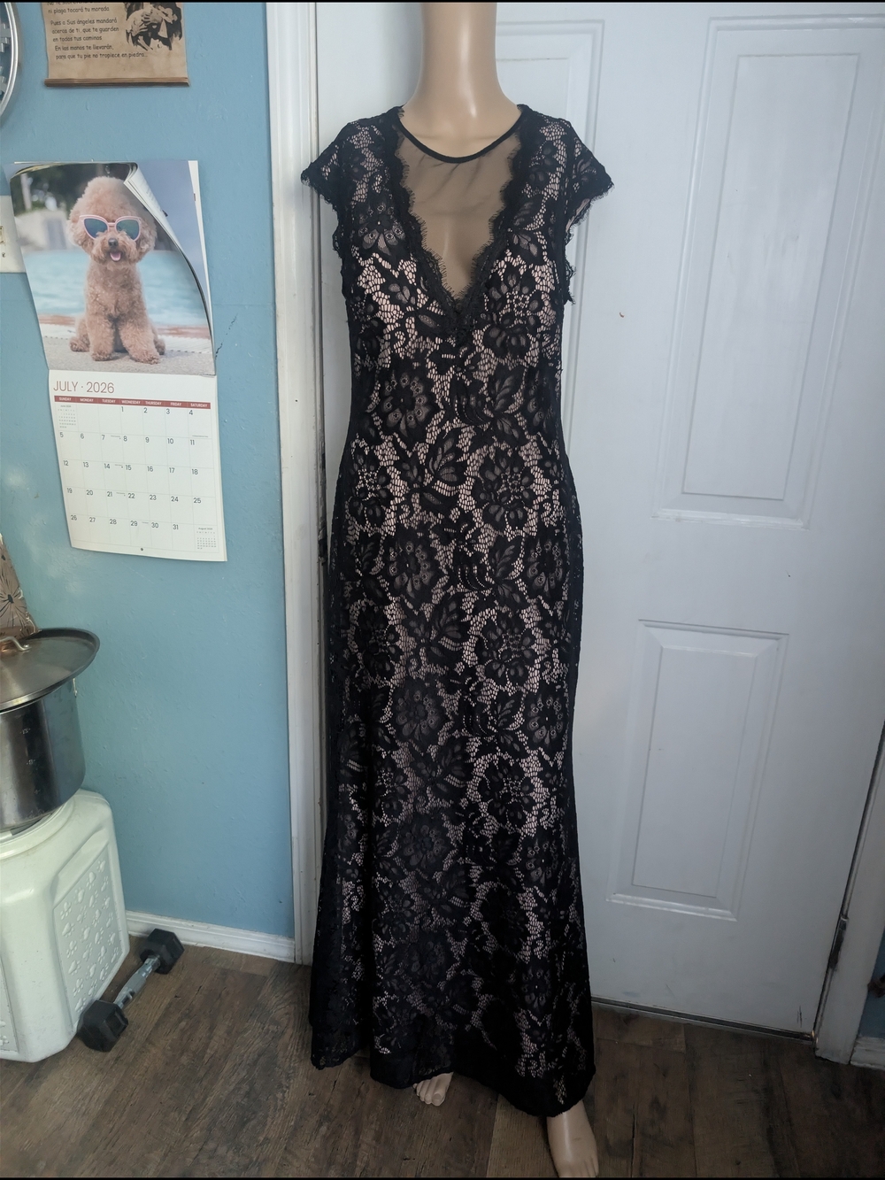 Betsy & Adam Black Lace Overlay Maxi Dress - Picture 7 of 10